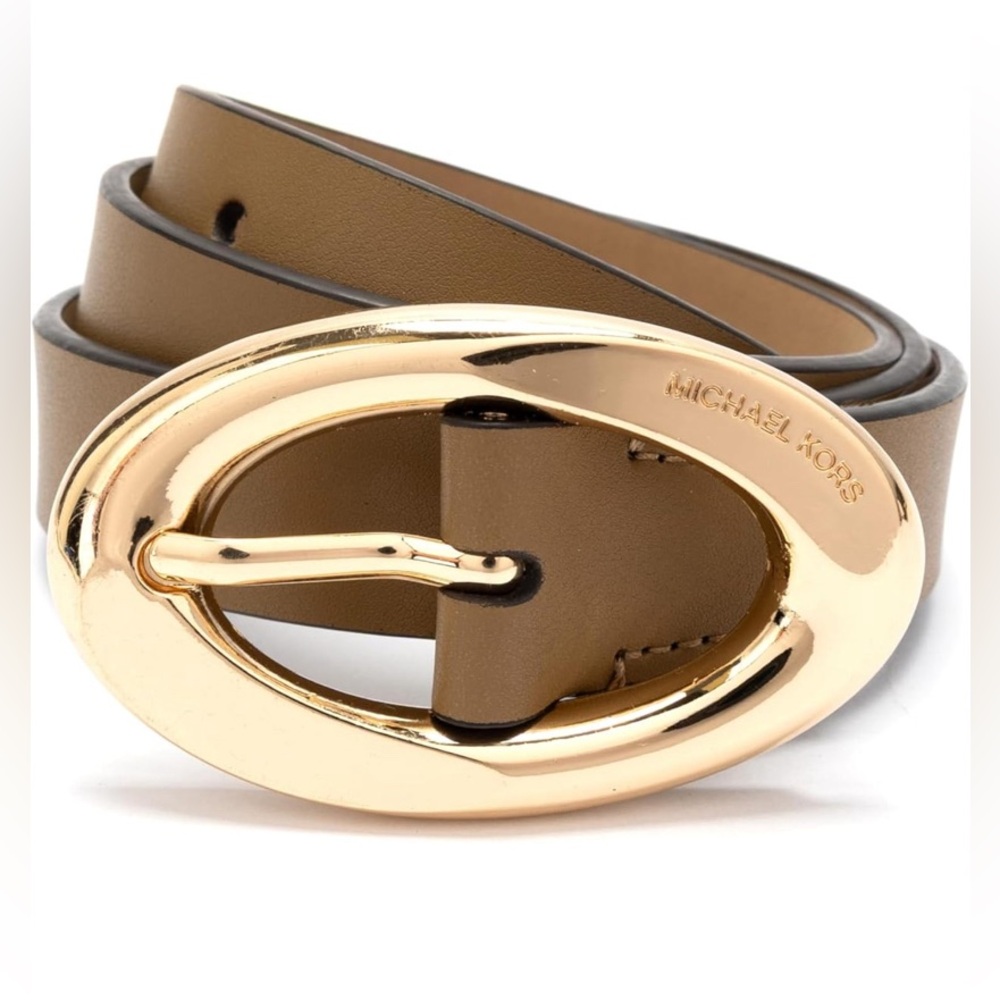 Michael Kors Oval brass buckle Non Reversible leather belt